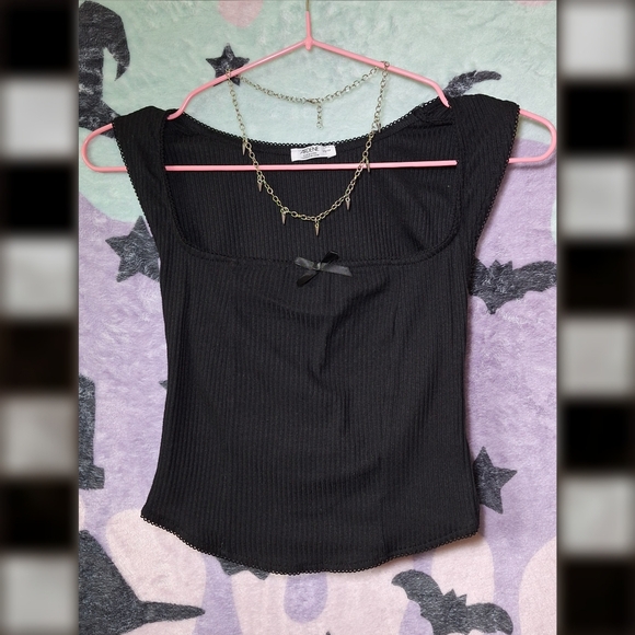 Ardene Tops - Black Goth Blouse - Bow, Lace - XS Goth Baddie Alternative